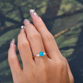 1 Carat Oval Lab Grown Turquoise Engagement Ring Three Stone Wedding Ring